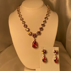 FINAL DISCOUNT-Magnificent couture Apricot Cubic Zirconia necklace/earring set.